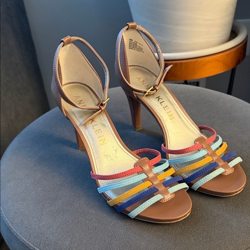 Anne Klein Multicolor Strappy Heels with Ankle Straps Womens 9M Colorful Bright